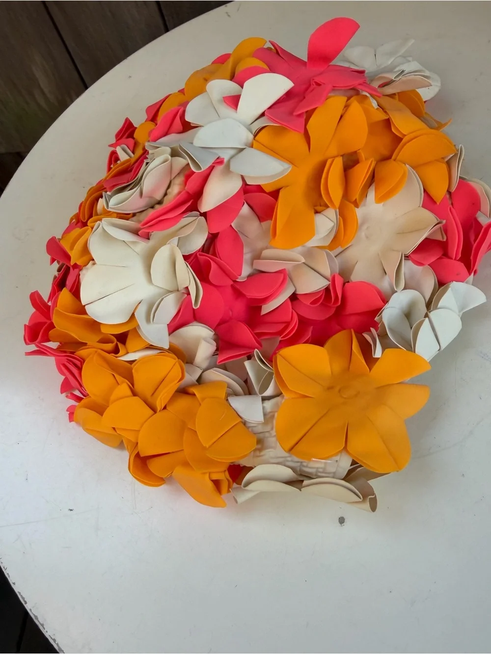 Funky retro rubber swim cap 3D flowers theme one size.